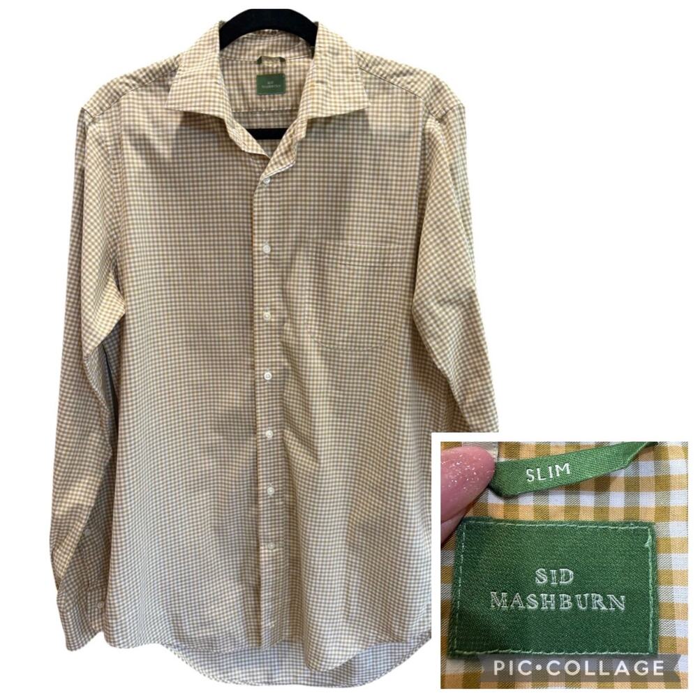 Sid Mashburn Slim Fit Dress Shirt M  Gingham Check Poplin Spread Collar Classy